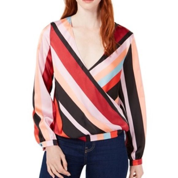 INC International Concepts Tops - 𝅺INC Ladies Striped Surplice LS V-Neck Top